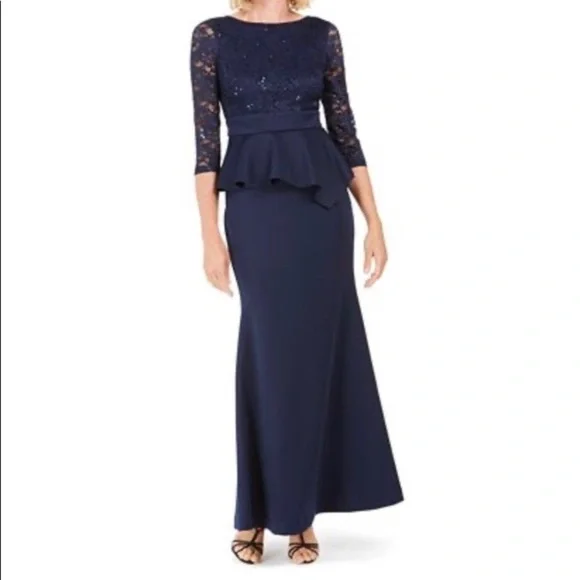 Jessica Howard Dresses Jessica Howard Navy Peplum Evening Gown